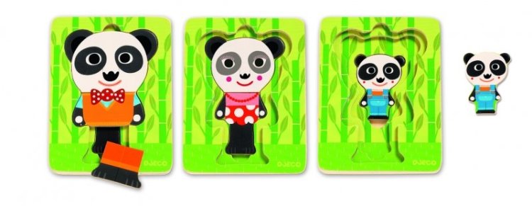 (bild för) Pussel i tre lager med familjen Panda - Klicka på bild för att stänga
