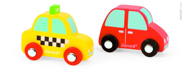 (bild för) Röd bil och gul taxibil - Klicka på bild för att stänga