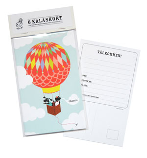 (bild för) Inbjudningskort med luftballong 6 st - Klicka på bild för att stänga