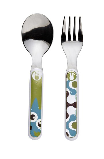 (bild för) Sked och gaffel till Skogstema, blå - Klicka på bild för att stänga