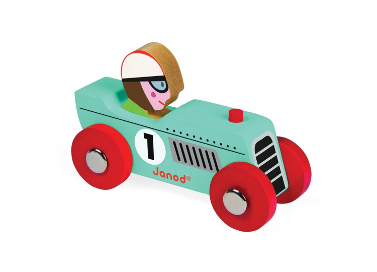 (bild för) Leksaksbil - Racerbil i trä - turkos - Klicka på bild för att stänga