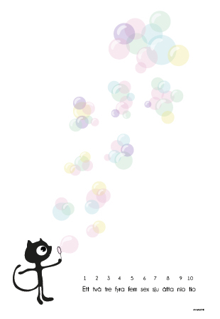 (bild för) Sifferaffisch - Katt med såpbubblor storlek A3 - Klicka på bild för att stänga