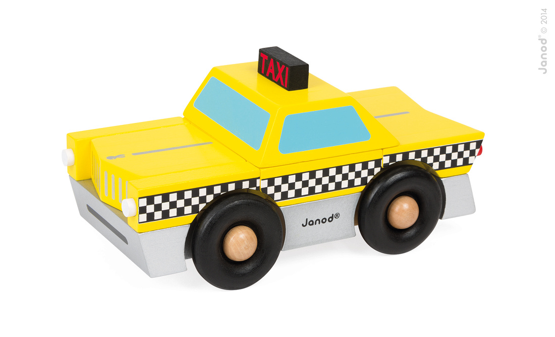 (bild för) Taxibil i trä med magneter - Klicka på bild för att stänga